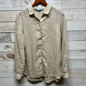J  McLaughlin Britt 100% Linen Button Up Shirt Womens Medium Beige Long Sleeve‎